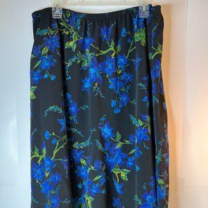 Maggie Sweet Women's Plus Size 1X Blue/Green Floral Midi Skirt Elastic Waist